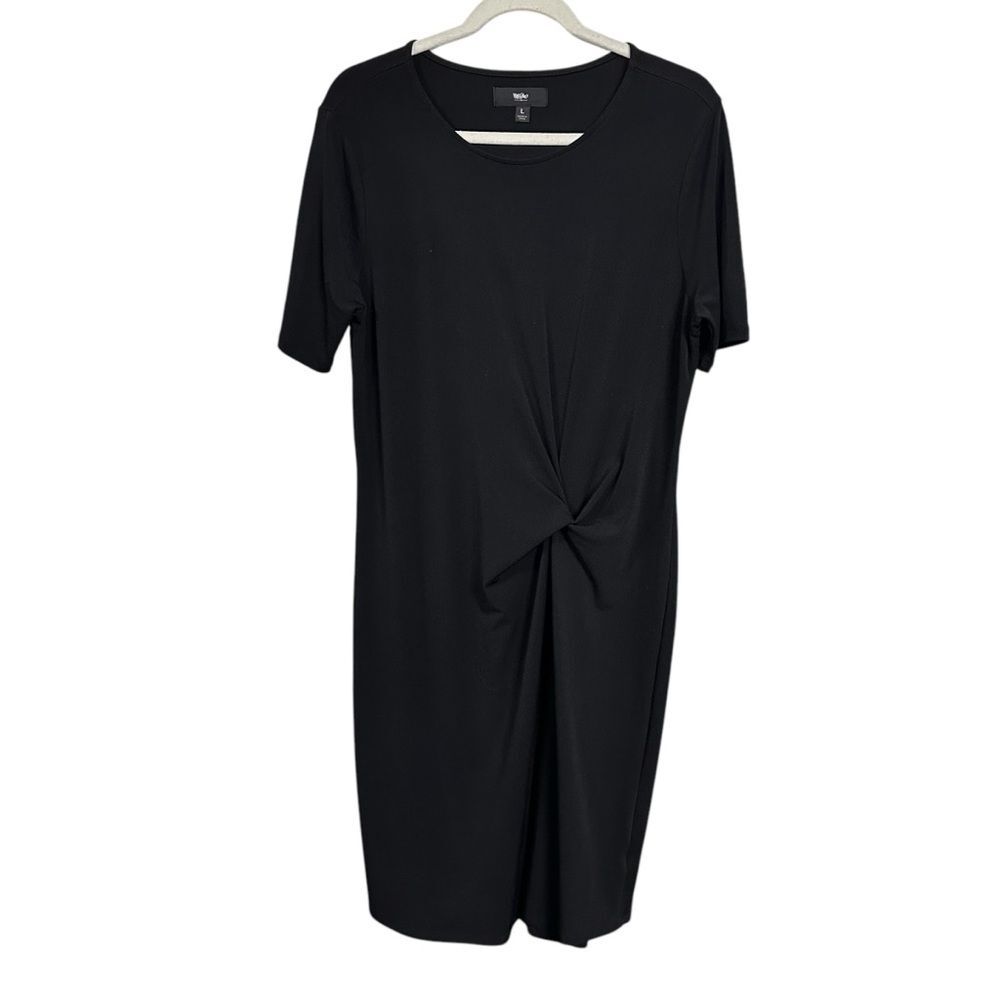 Mossimo Womens Sz L Short Sleeve Black Twist Knot Waist Sheath Dress Below Knee